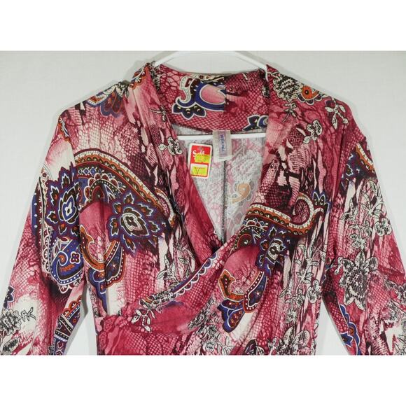 Purple Rain Dress Small Red Paisley Bodycon 3/4 Sleeve Midi Vintage USA - Picture 3 of 9